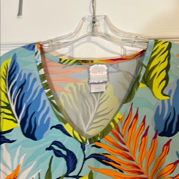 Stella Parker Tropical Leaf Print V-Neck Dress Size L - Picture 6 of 6